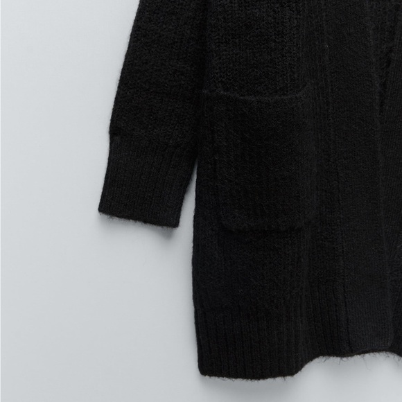 NWT. Zara Black Midi Knit Open Front Cardigan. Size M. - Picture 7 of 9